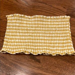 Yellow and White Checkered Cropped Tube Top